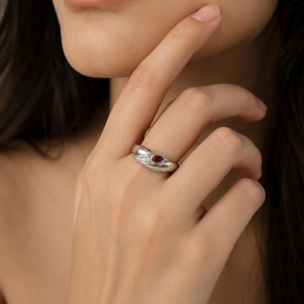 Garnet Wave Band Ring - Image 4