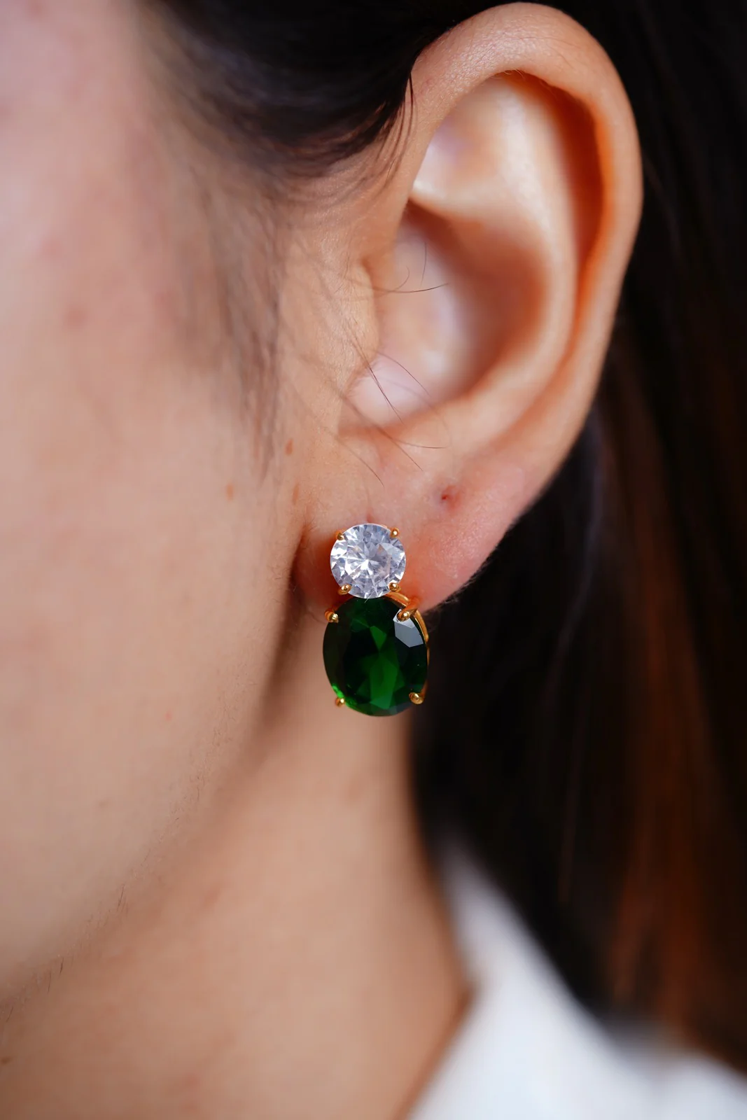 Green Oval Drop Earrings - Image 2