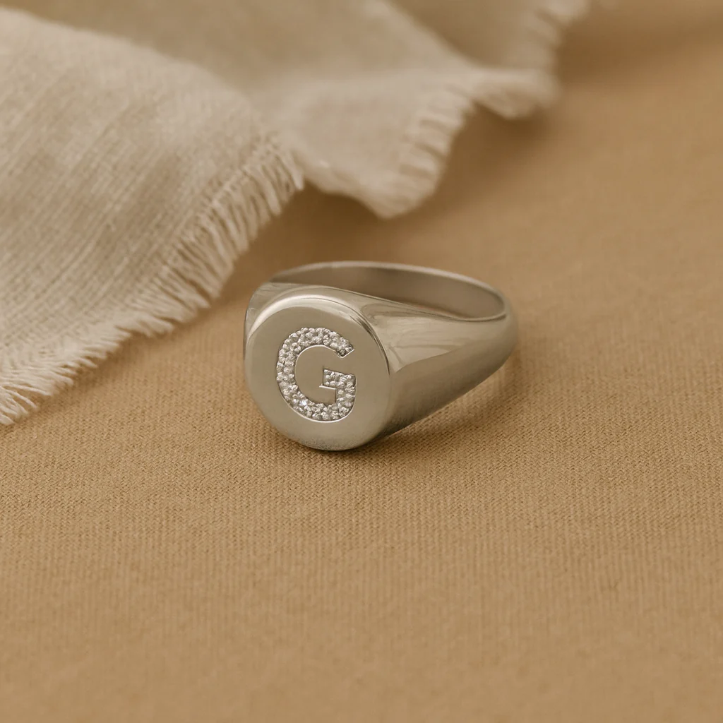 Initial Diamond Signet Ring - Image 5