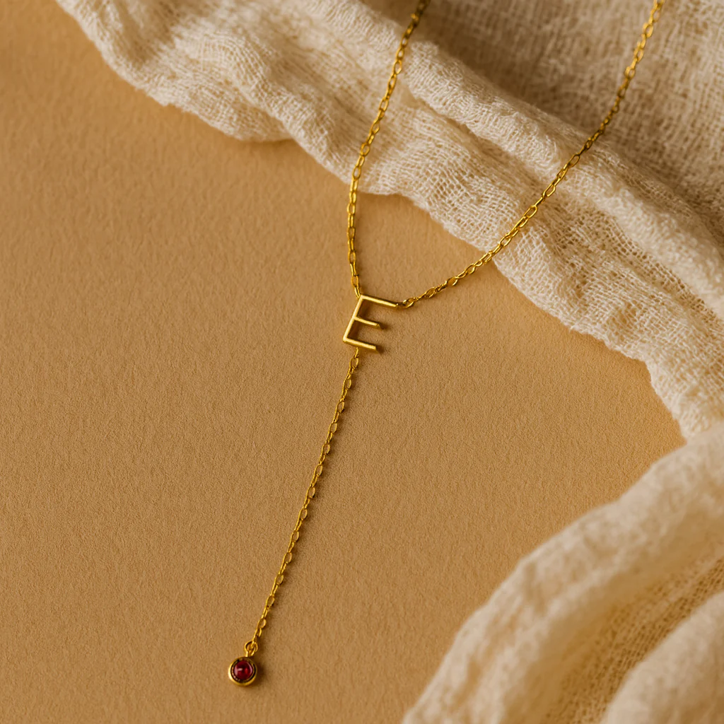 Initial Lariat Ruby Necklace - Image 2