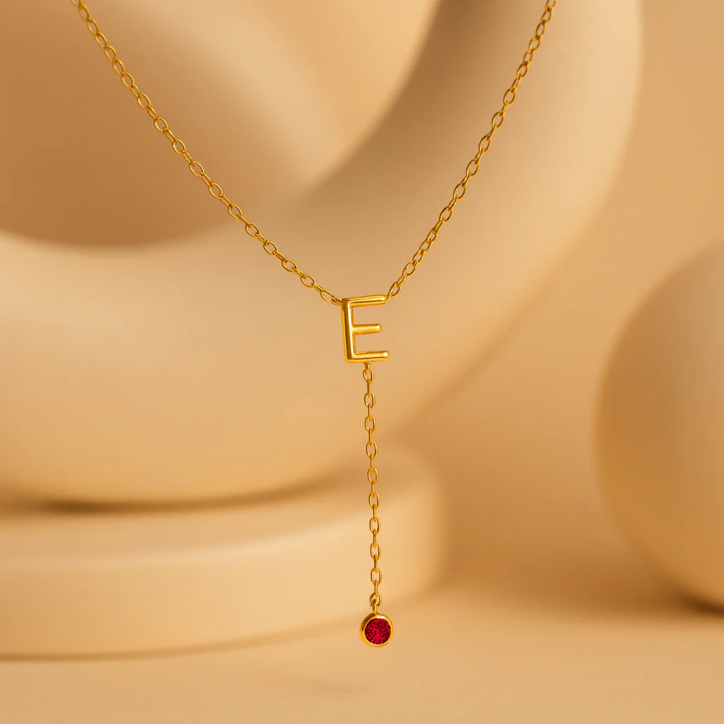 Initial Lariat Ruby Necklace - Image 3