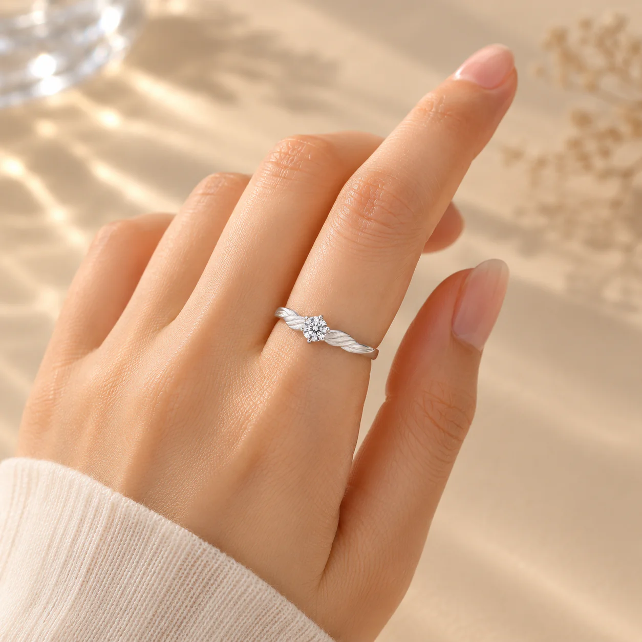 Leaf Twist Solitaire Ring - Image 4