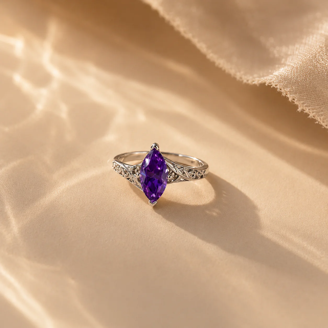 Marquise Amethyst Filigree Ring - Image 2