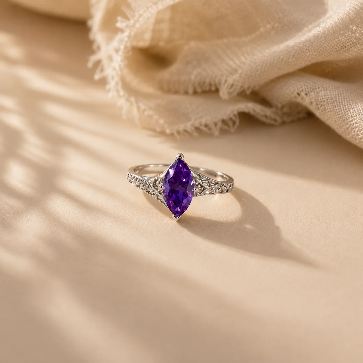 Marquise Amethyst Filigree Ring - Image 3