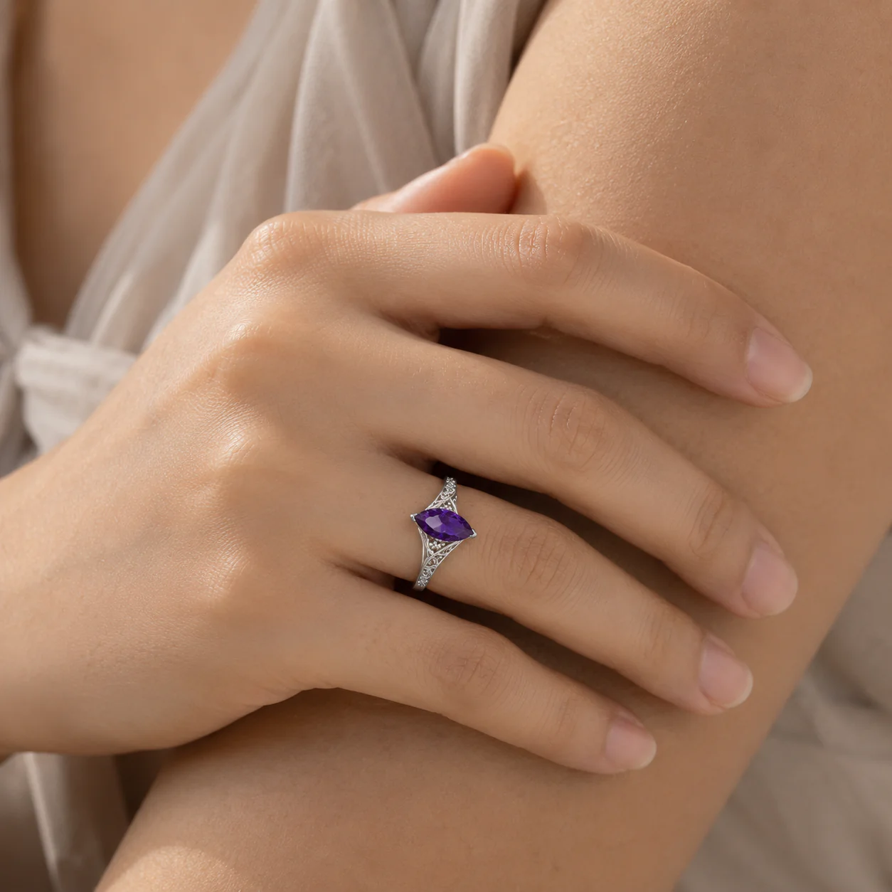 Marquise Amethyst Filigree Ring - Image 4