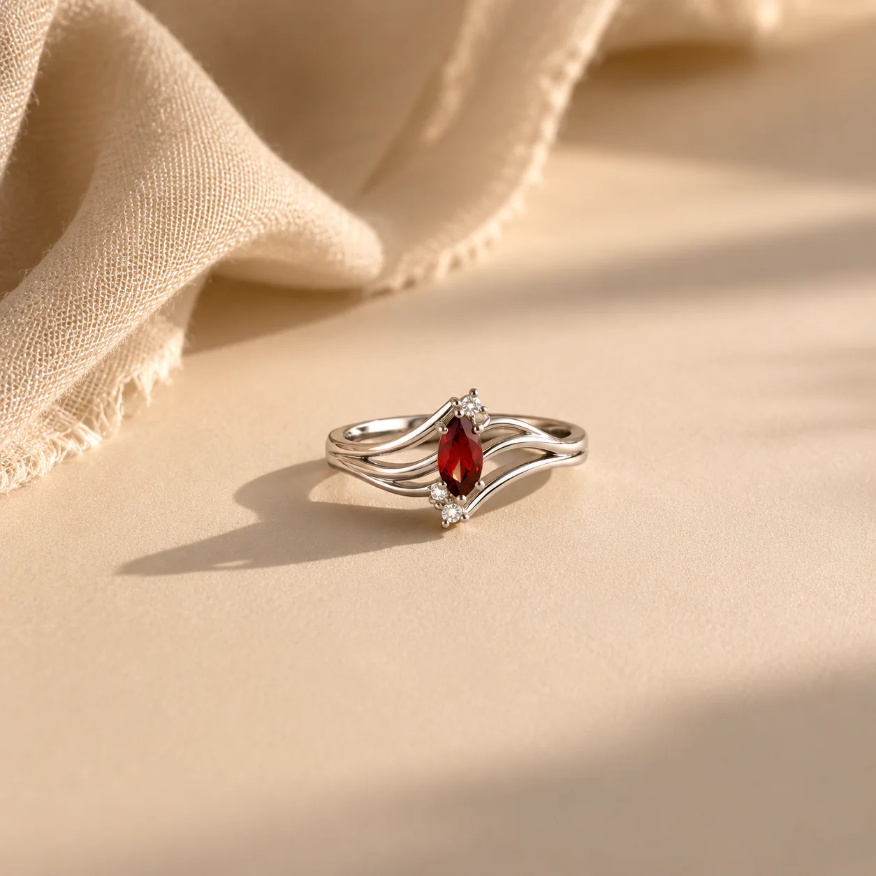 Marquise Garnet Wave Ring