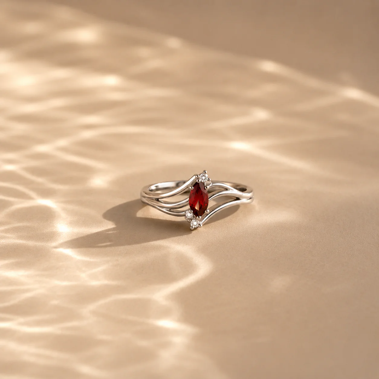 Marquise Garnet Wave Ring - Image 2