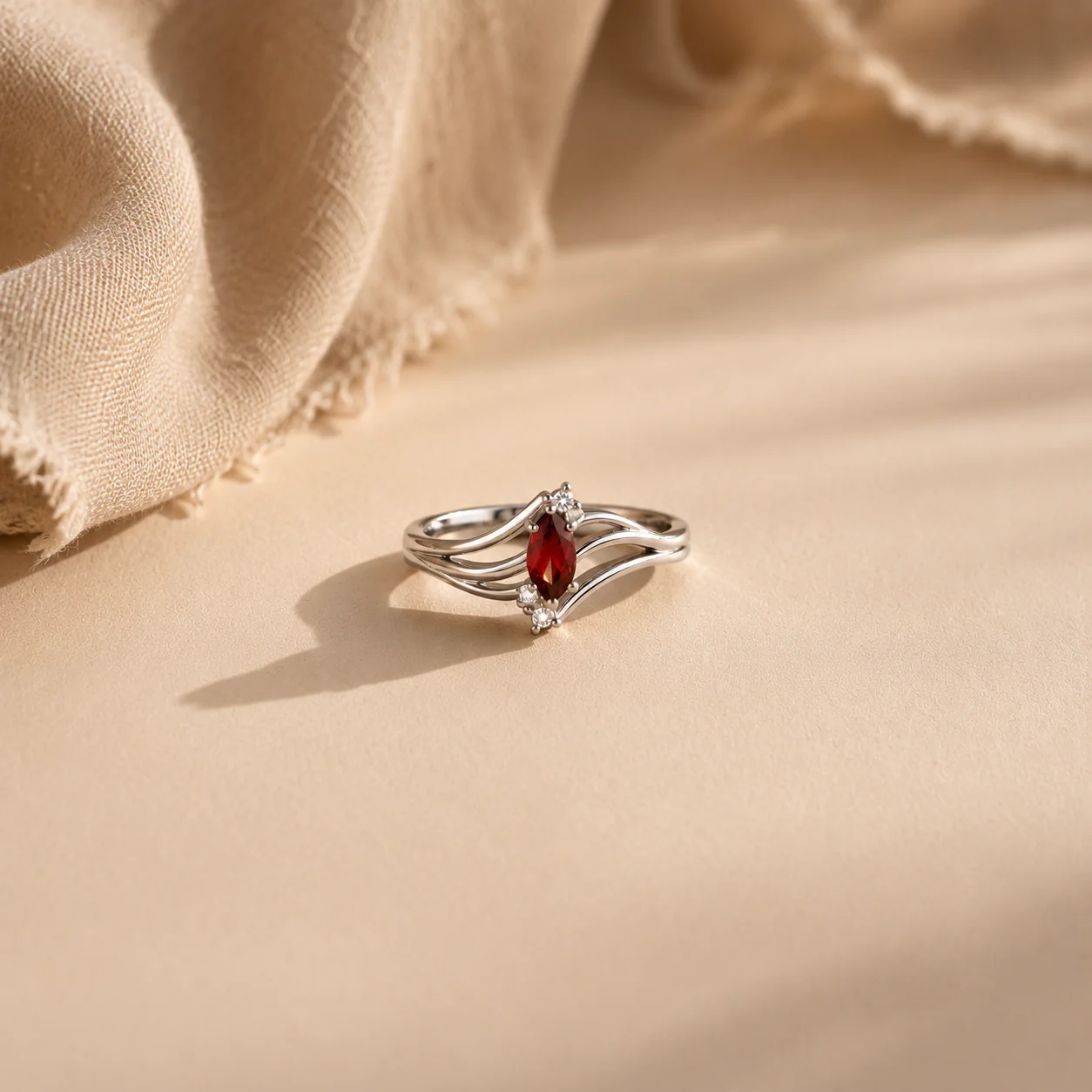 Marquise Garnet Wave Ring - Image 3