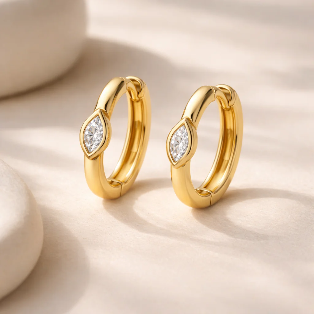 Marquise Mini Bezel Huggie - Image 2
