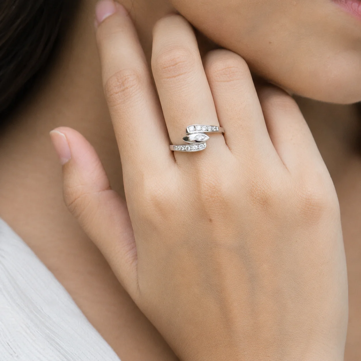 Marquise Wrap CZ Open Ring - Image 4