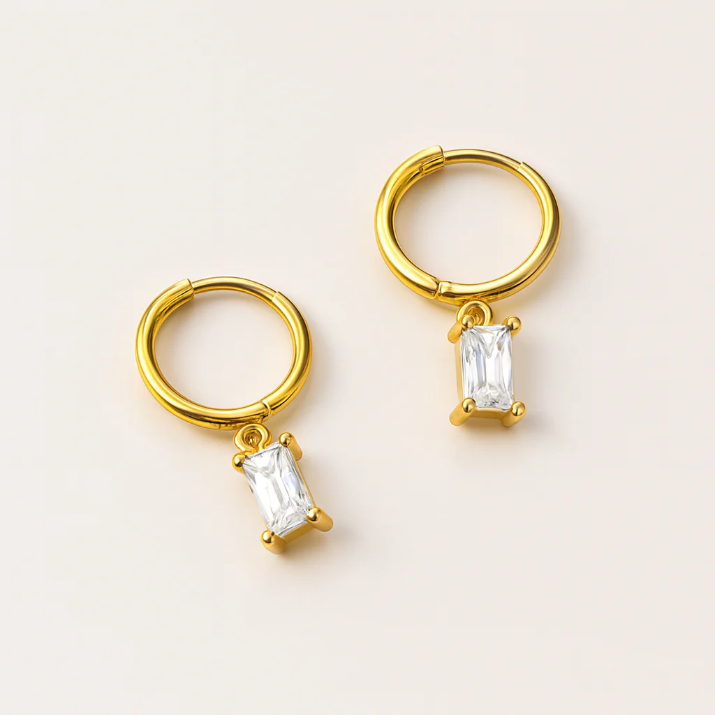 Oblong Diamond Drop Huggie - Image 3