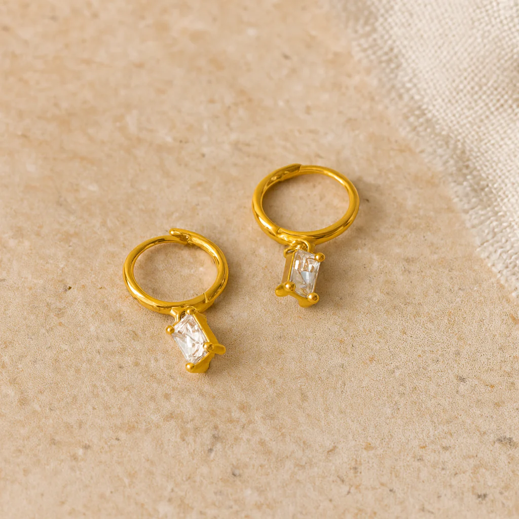Oblong Diamond Drop Huggie - Image 5