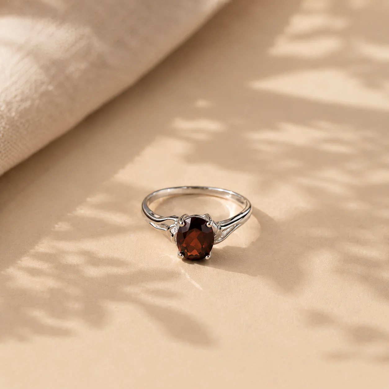 Oval Garnet Solitaire Ring - Image 2