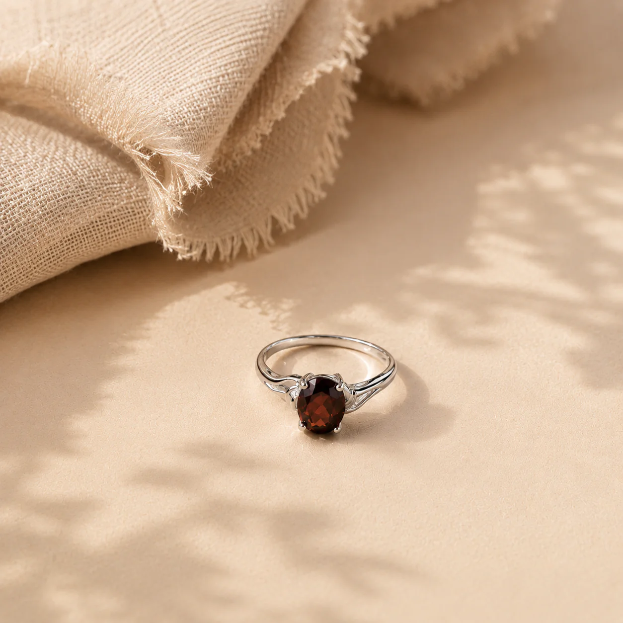 Oval Garnet Solitaire Ring - Image 3