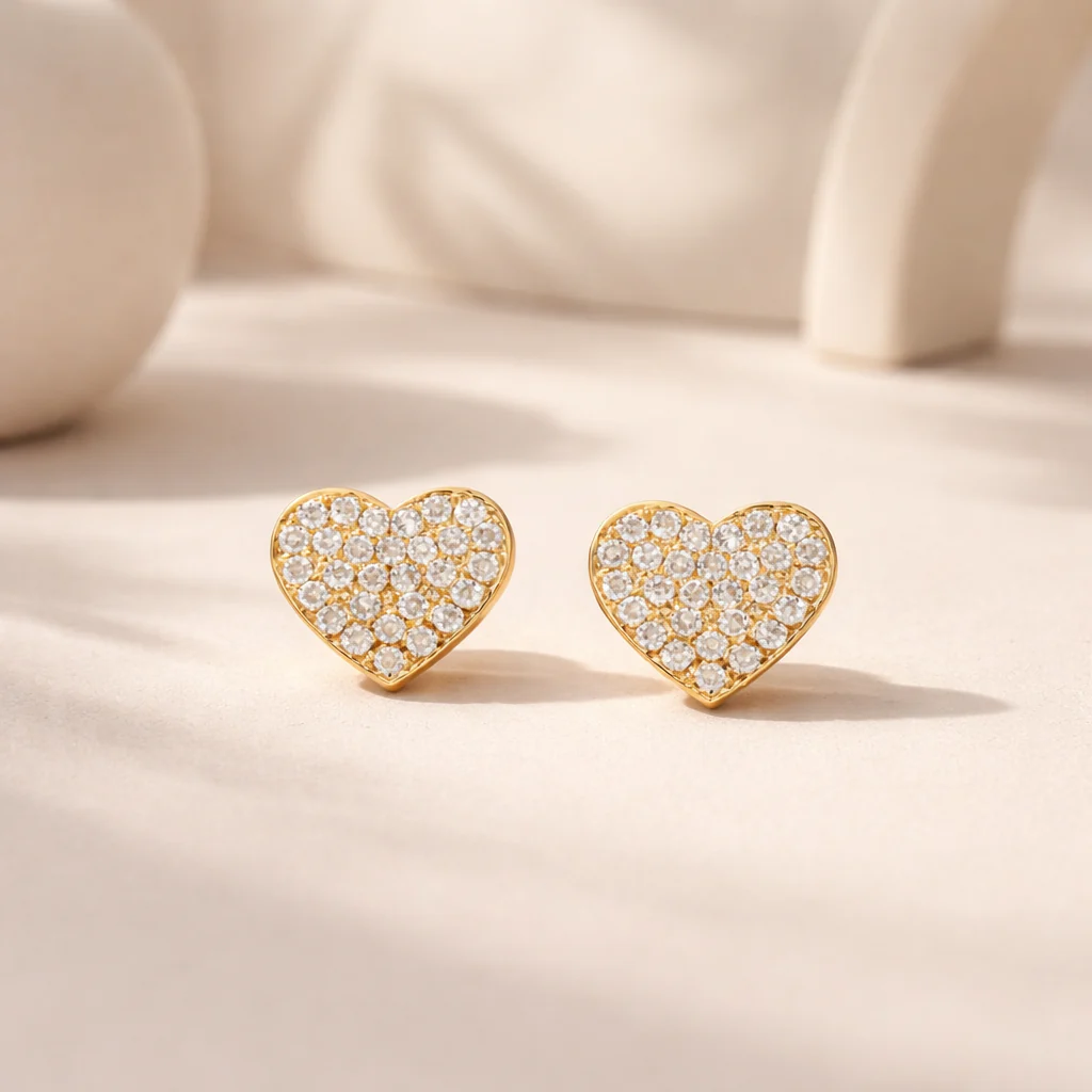 Pave Diamond Heart Studs - Image 2