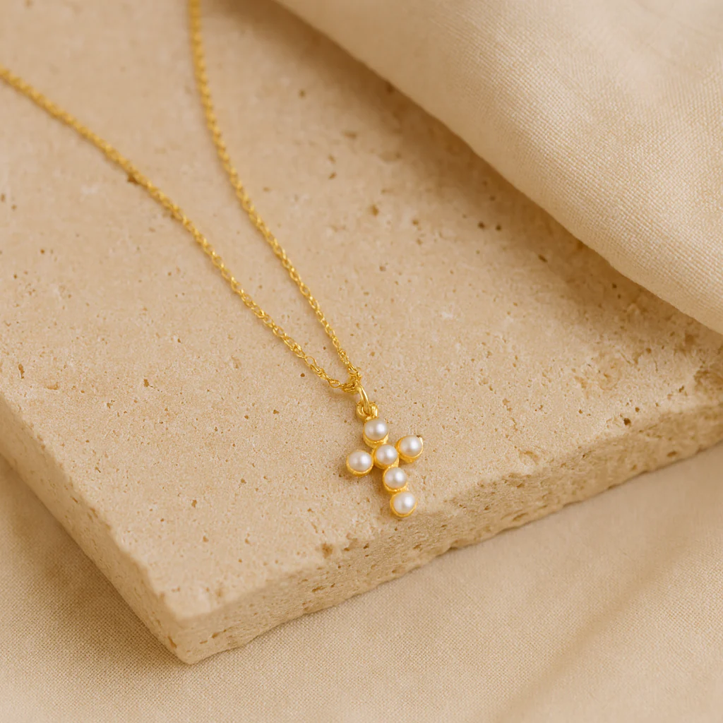 Pearl Cross Necklace - Image 3