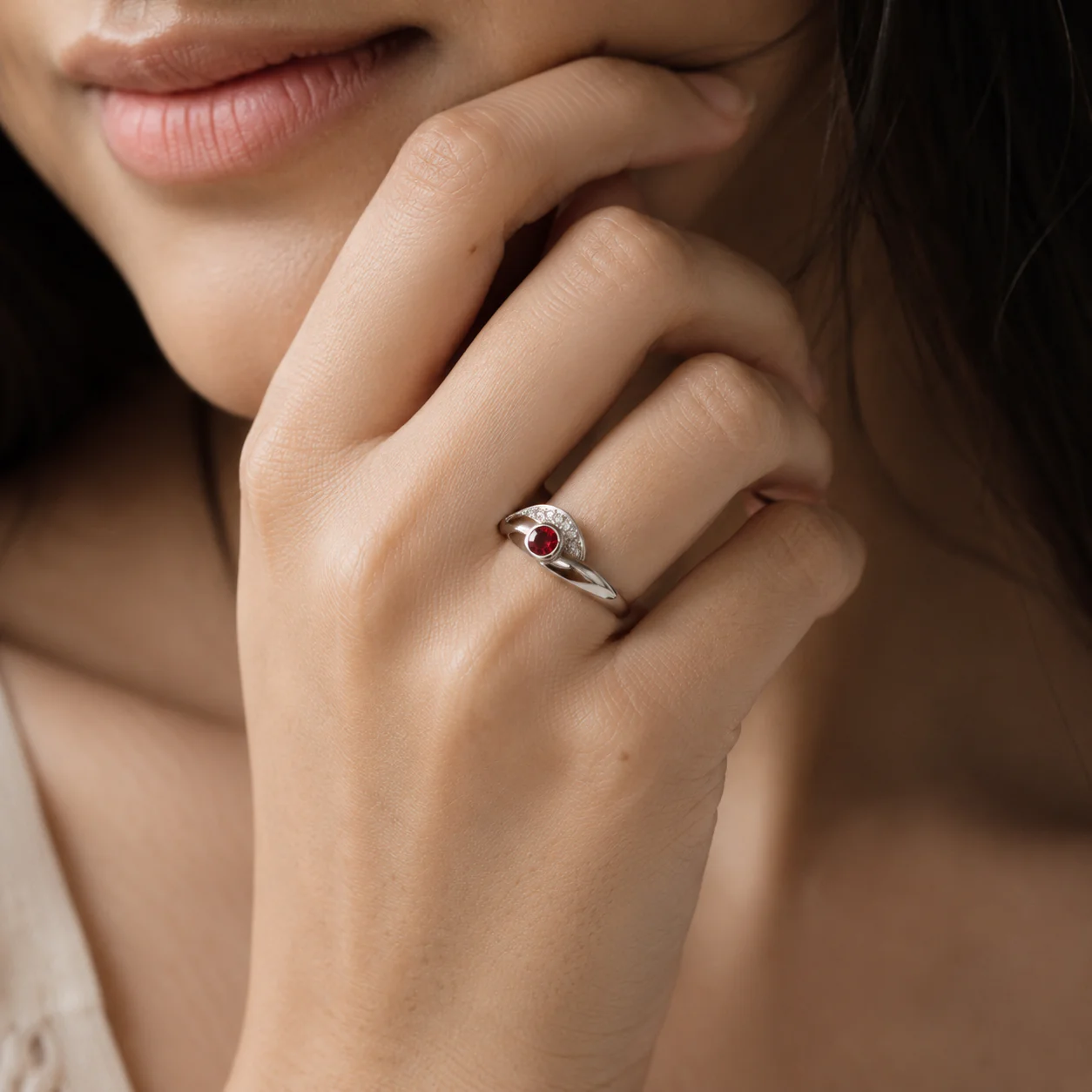 Petite Garnet Swirl Ring - Image 4