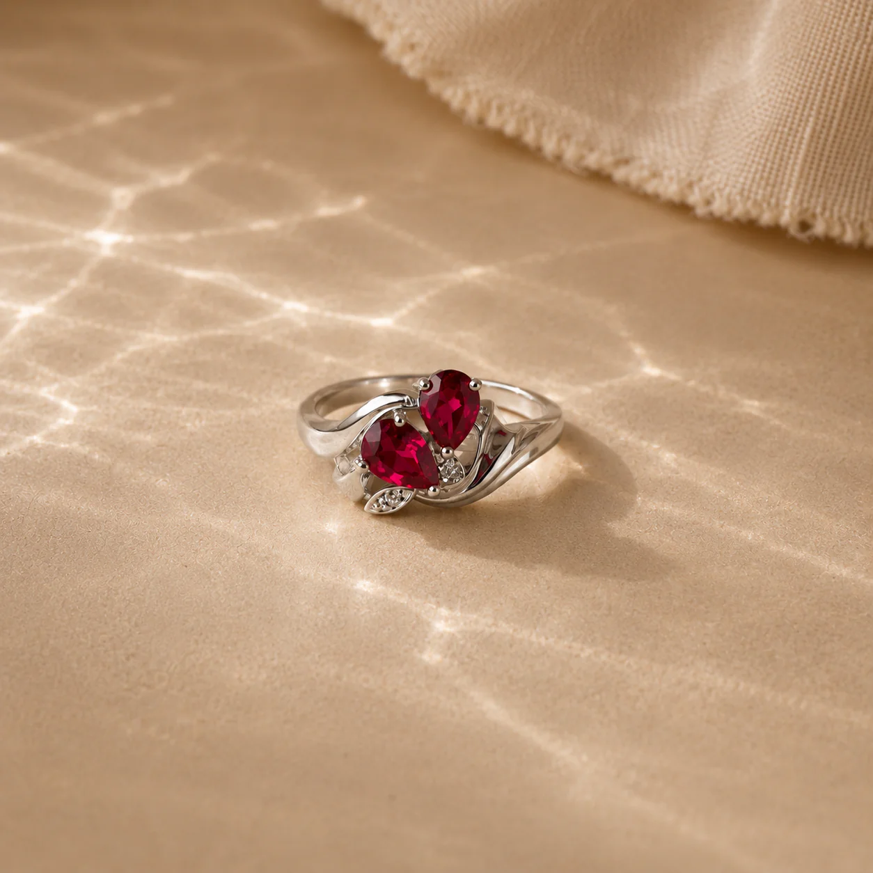 Pink Pear Stone Floral Ring - Image 2