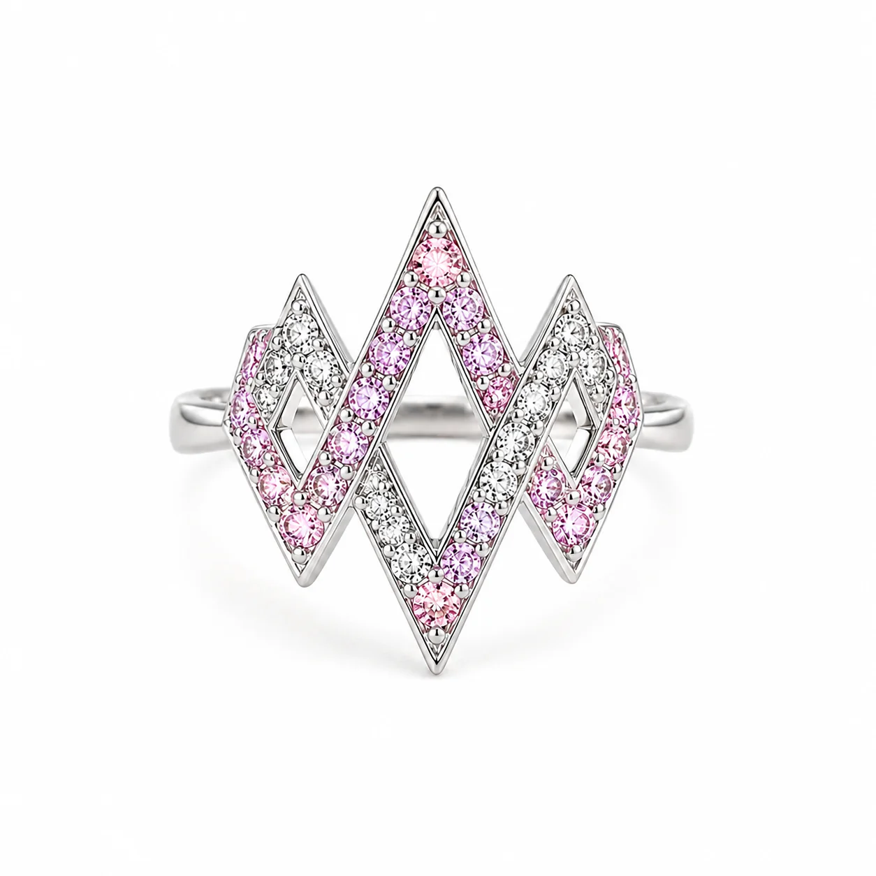 Pink & White CZ Geometric Diamond Ring - Image 2