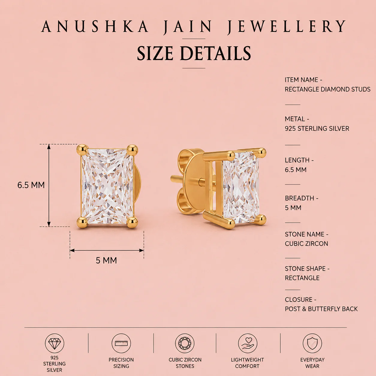 Rectangle Diamond Studs - Image 4