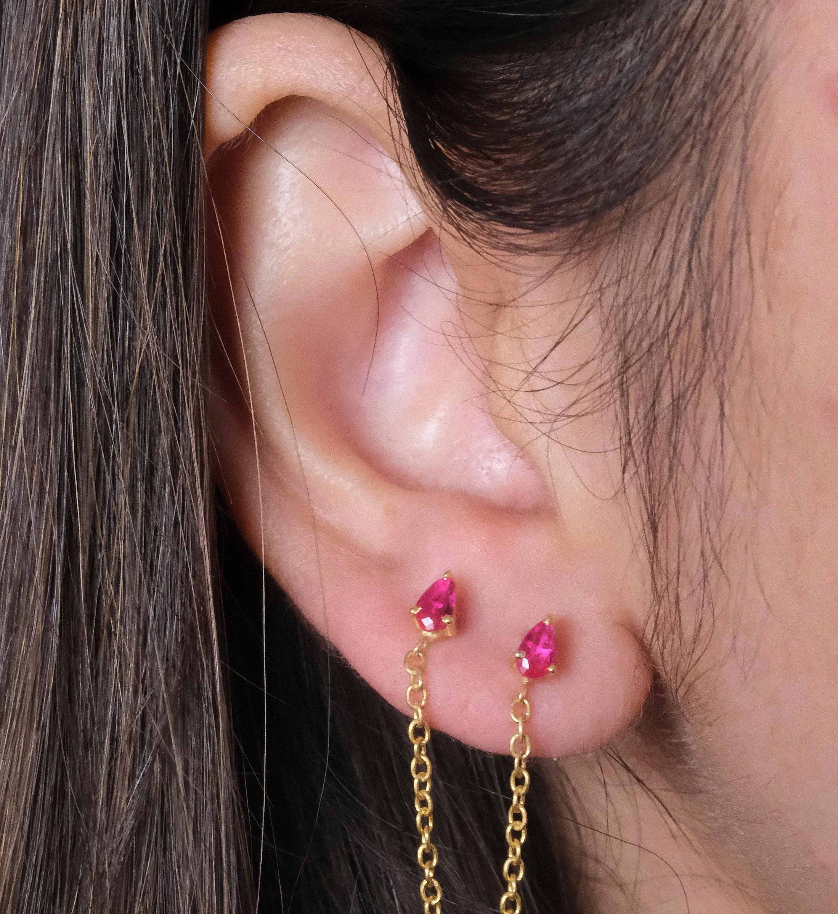 Ruby Drop Ear Chain - Image 3