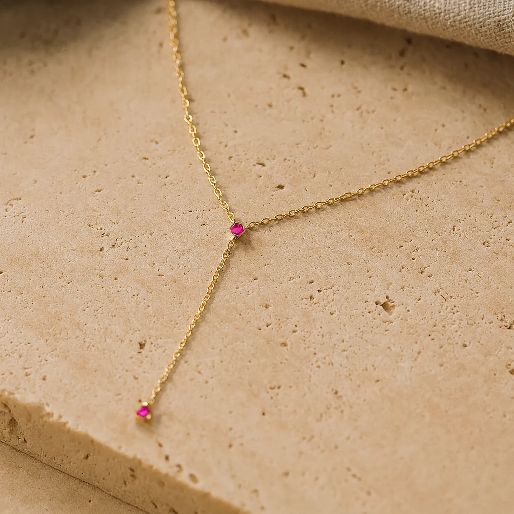 Ruby Drop Lariat Necklace - Image 2
