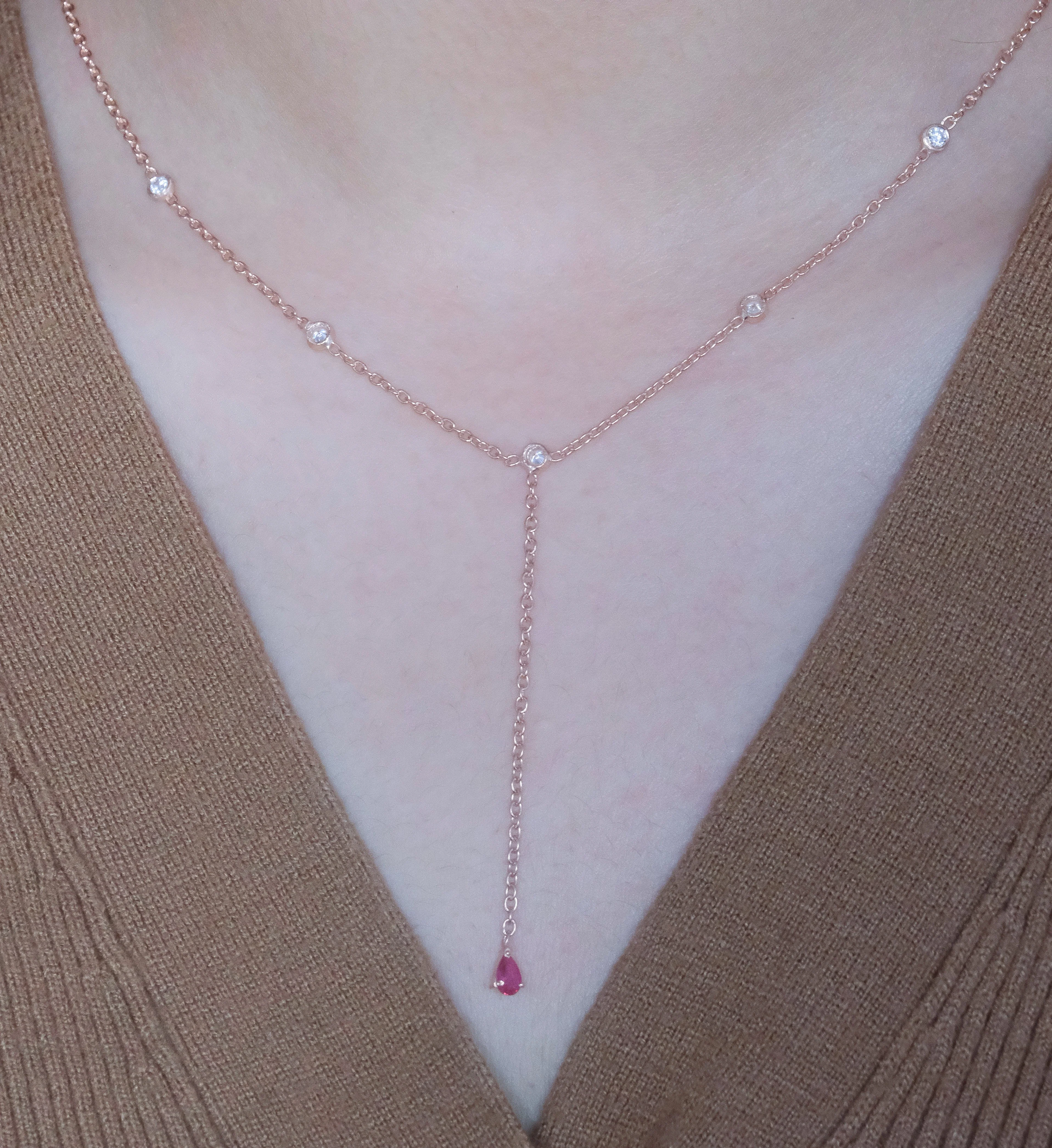 Ruby Duet Lariat Necklace - Image 3