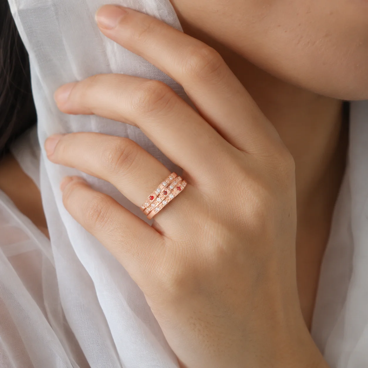 Ruby Radiance Multi-Band Ring