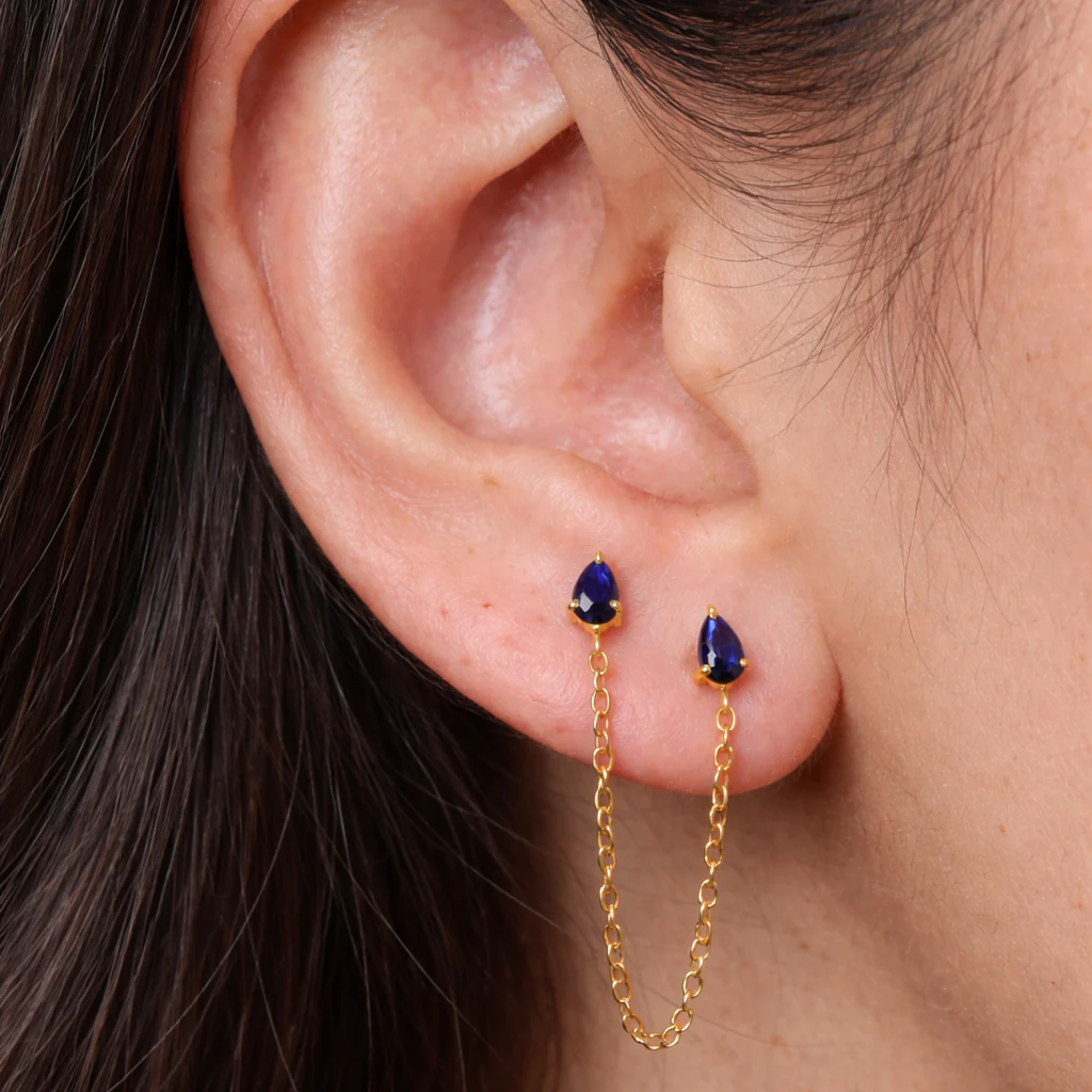 Sapphire Drop Ear Chain