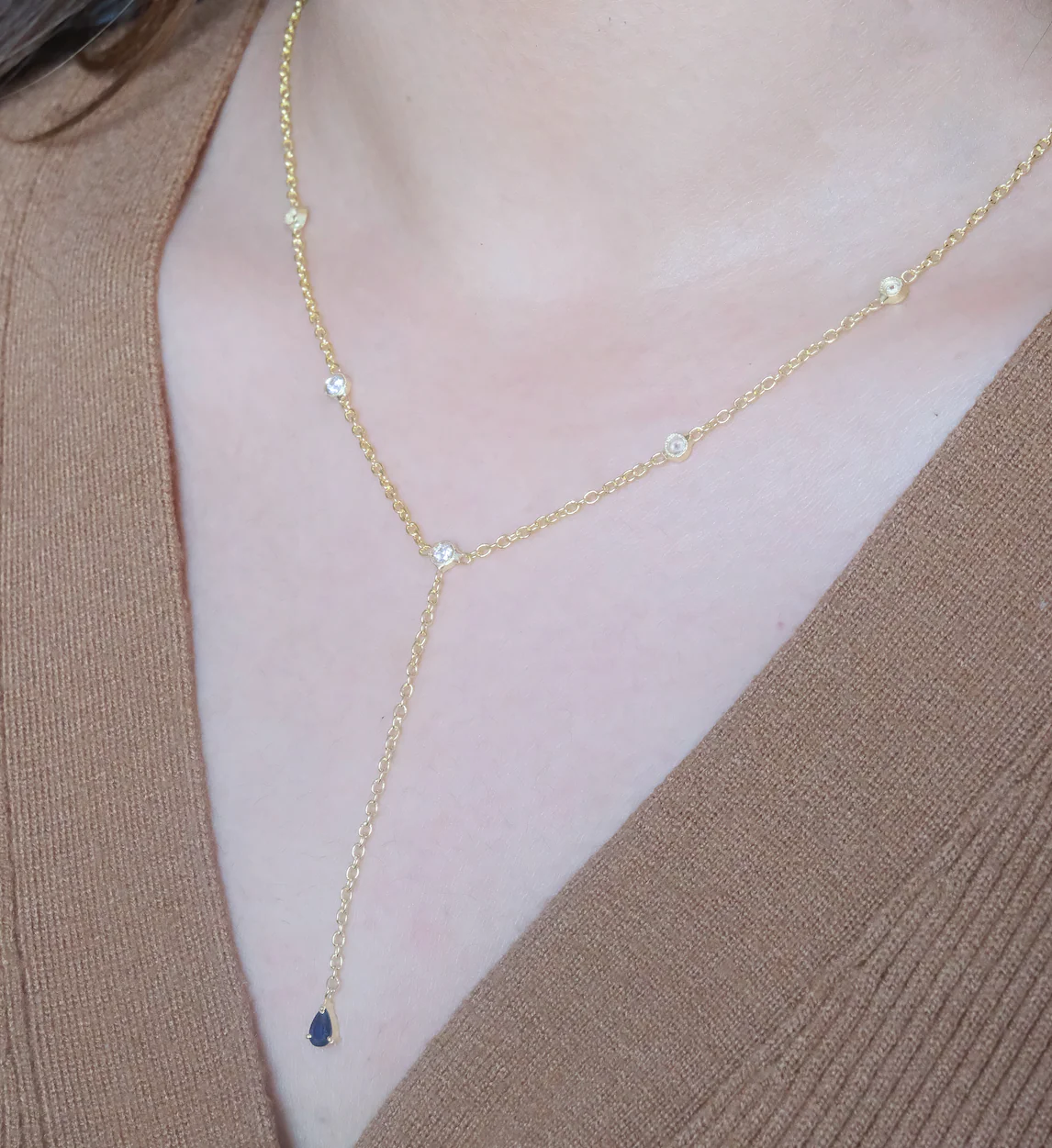 Sapphire Duet Lariat Necklace - Image 3