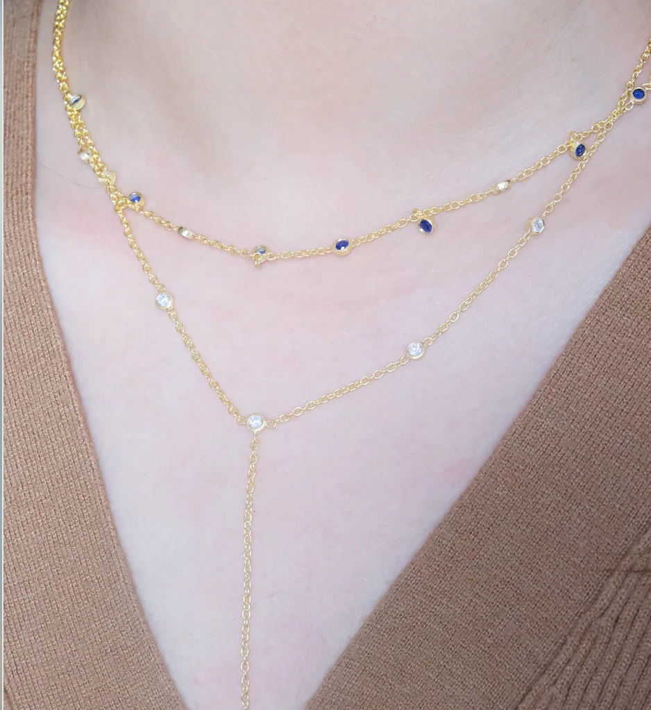 Sapphire Duet Lariat Necklace - Image 6