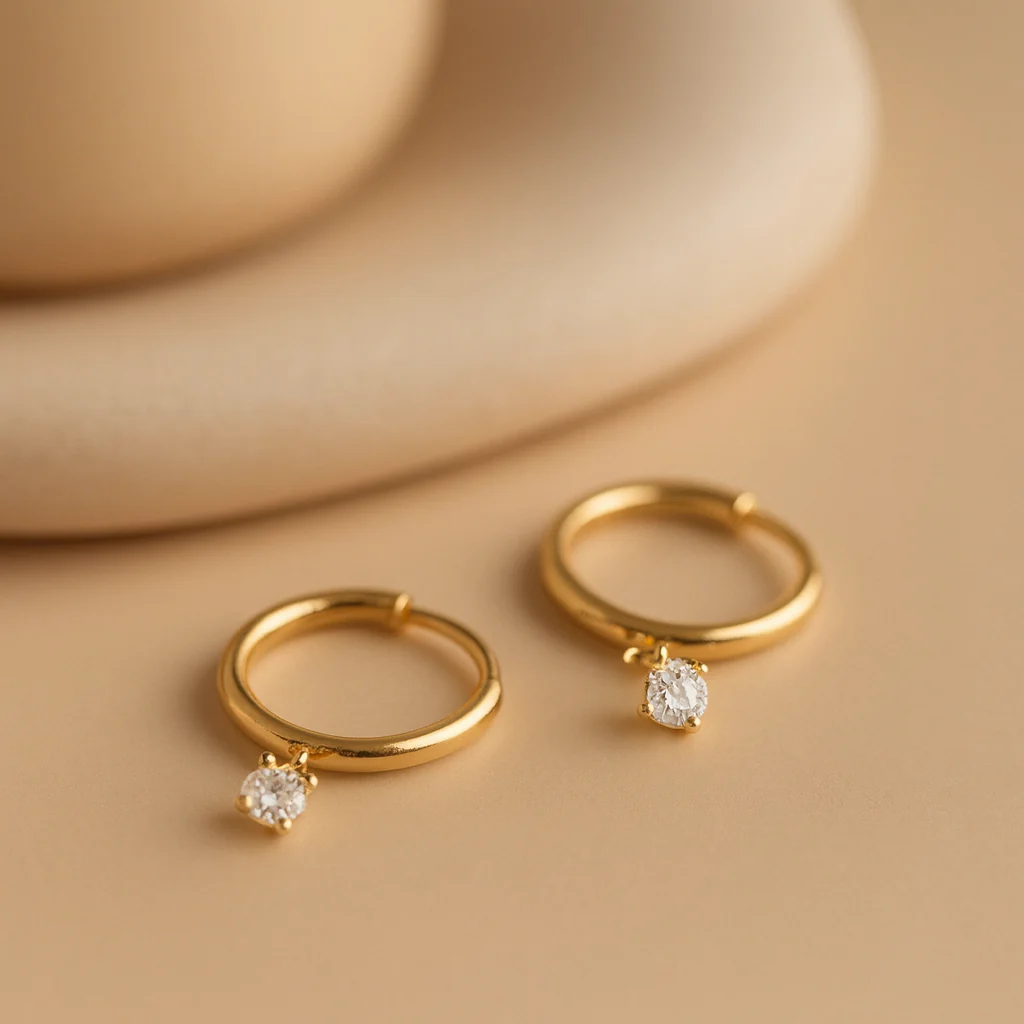 Single Diamond Drop Huggie - Image 2