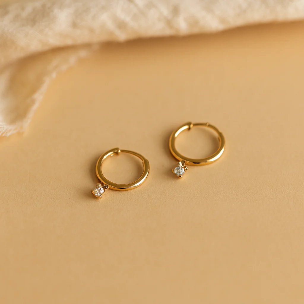 Single Diamond Drop Huggie - Image 4