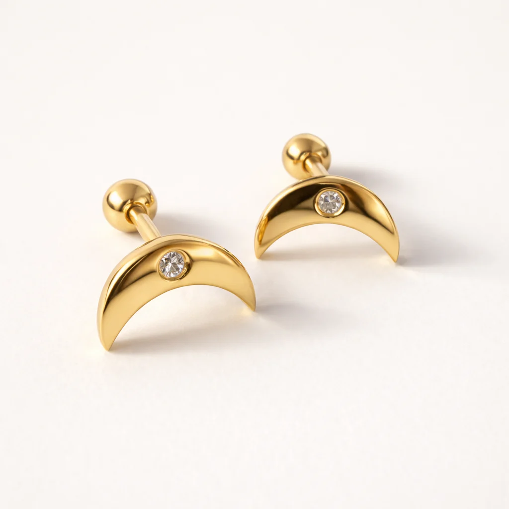 Single Diamond Moon Studs - Image 3