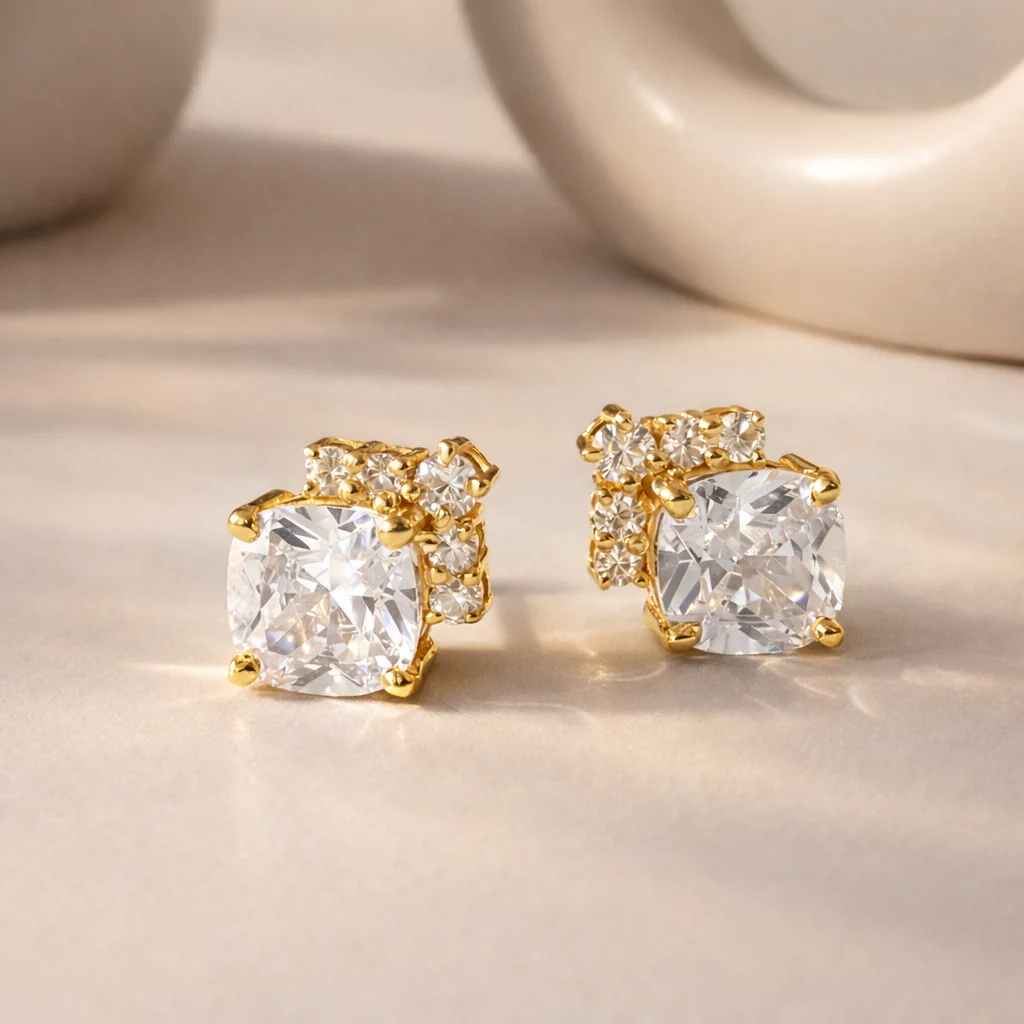 Square Diamond Line Studs - Image 2