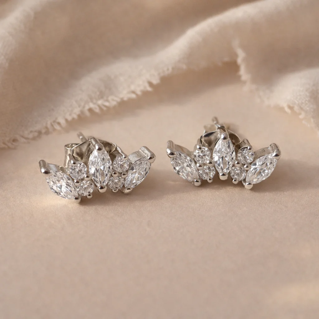Tri Diamond Marquise Studs - Image 3