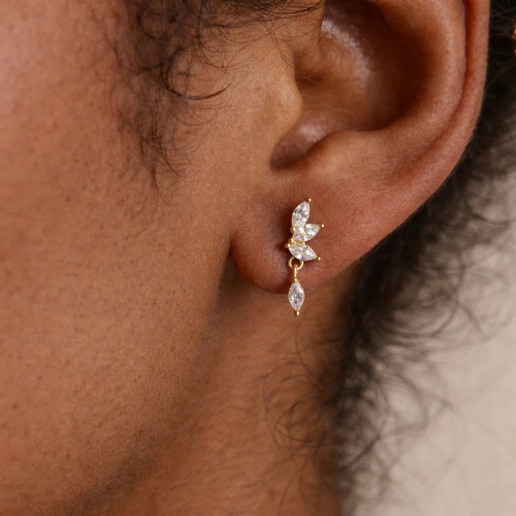Tri Marquise Drop Stud