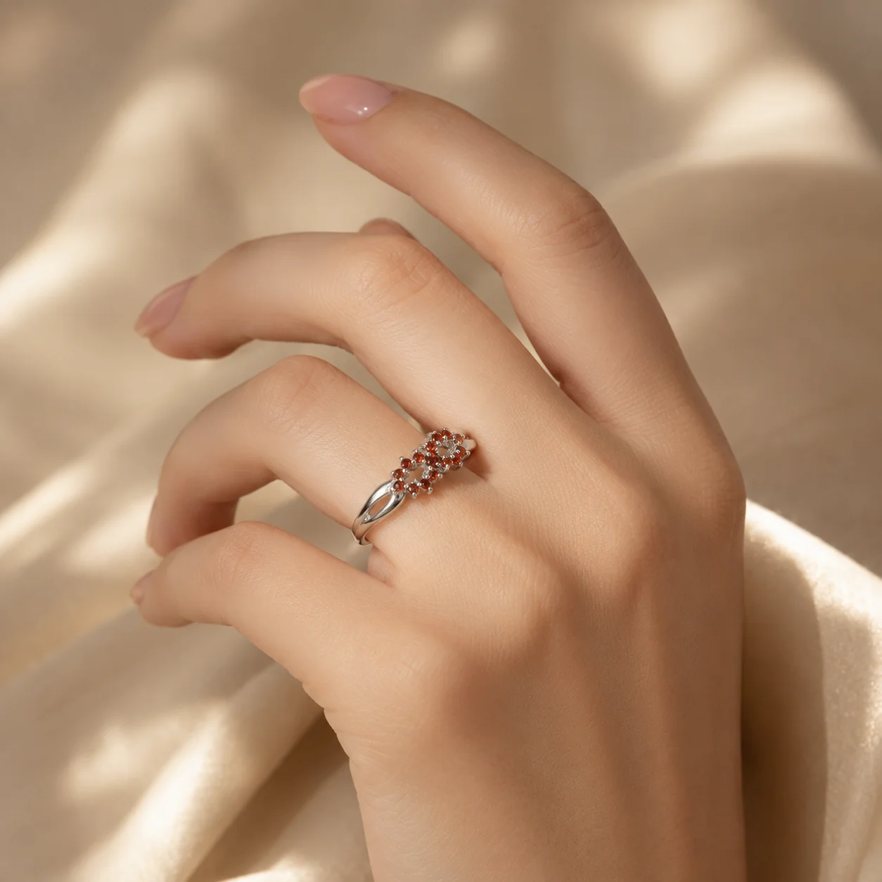 Twin Blossom Orange CZ Ring - Image 4