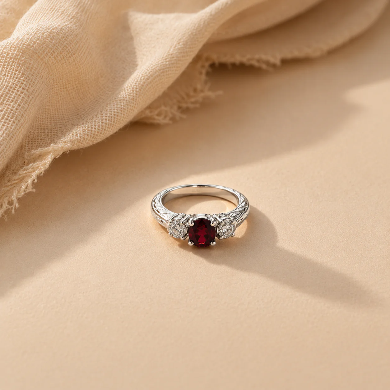 Victoria Garnet Three-Stone Ring