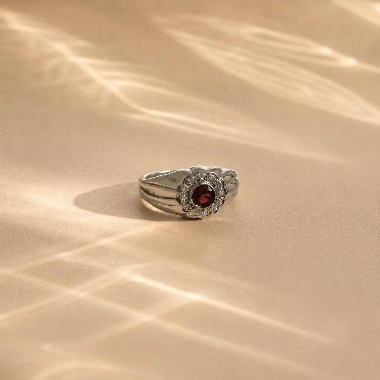 Vintage Garnet Floral Ring