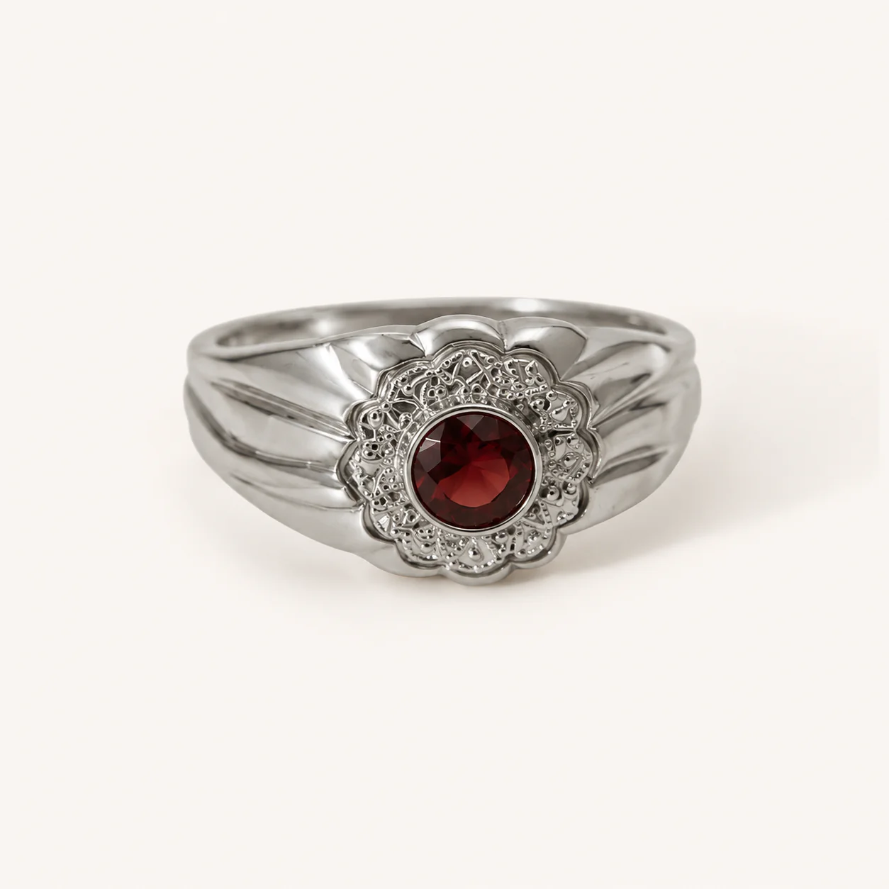Vintage Garnet Floral Ring - Image 4