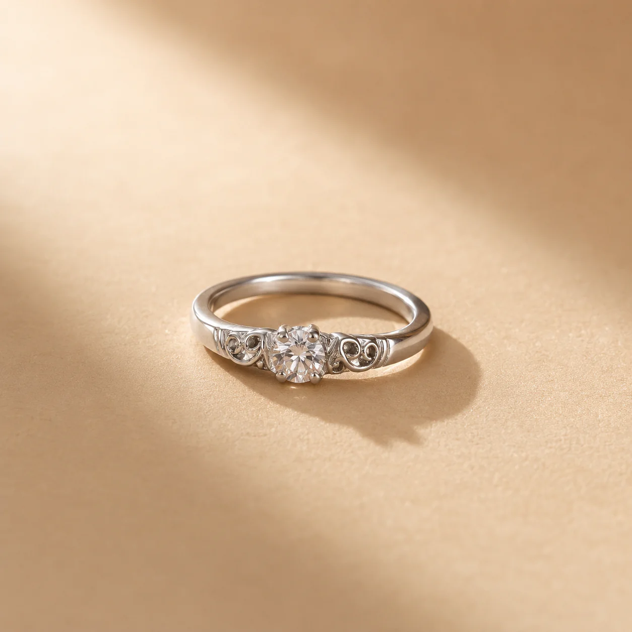 Vintage Scroll Solitaire Ring