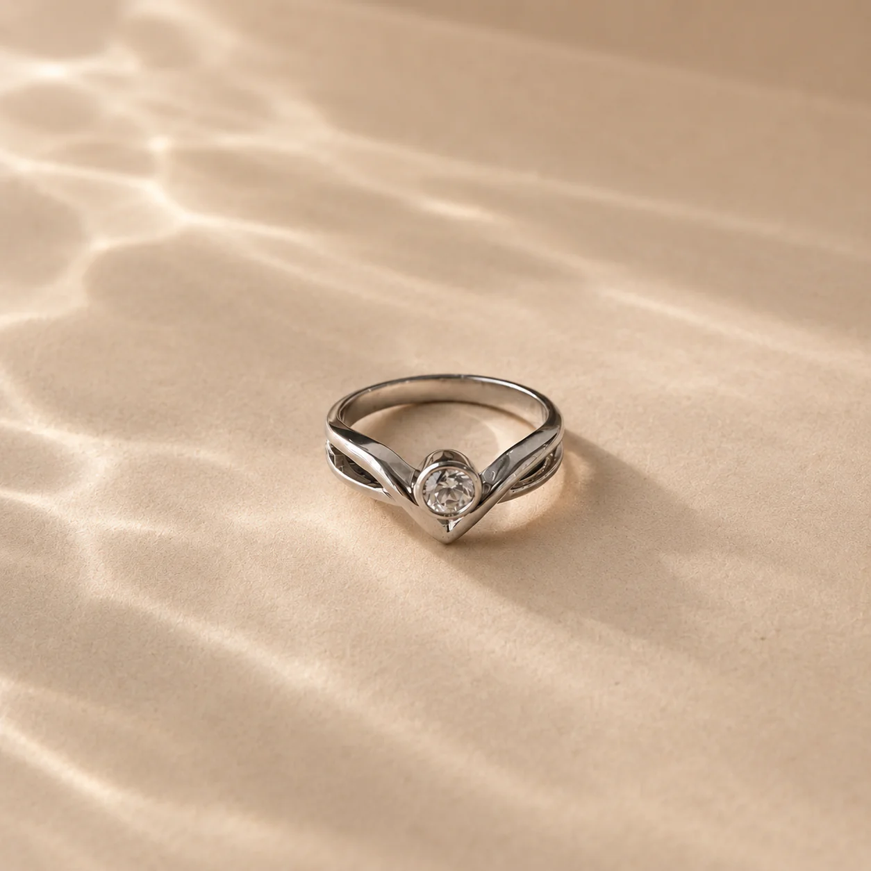 White CZ Chevron Solitaire Ring - Image 2