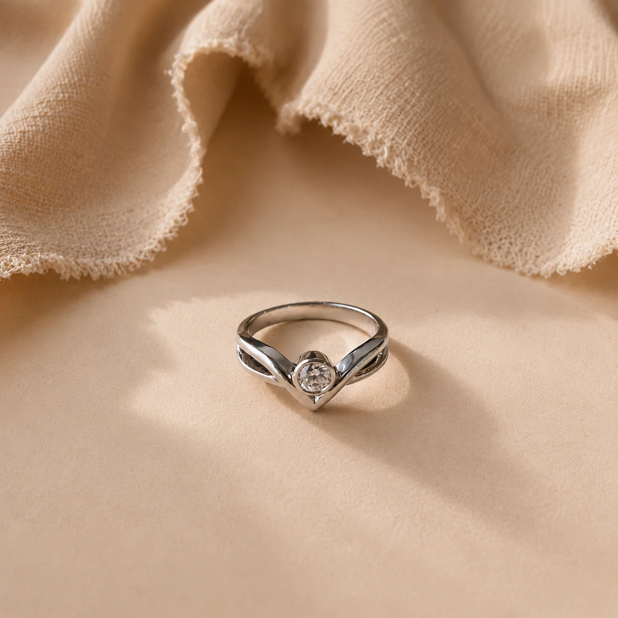 White CZ Chevron Solitaire Ring - Image 3