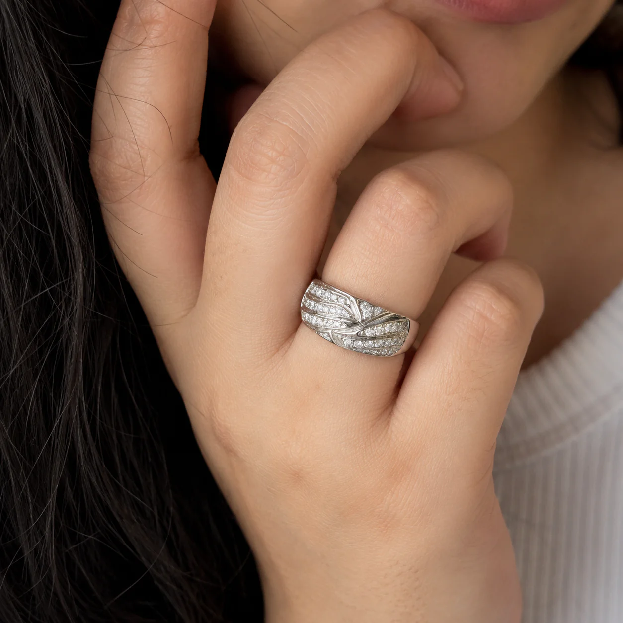 White CZ Statement Band Ring - Image 5